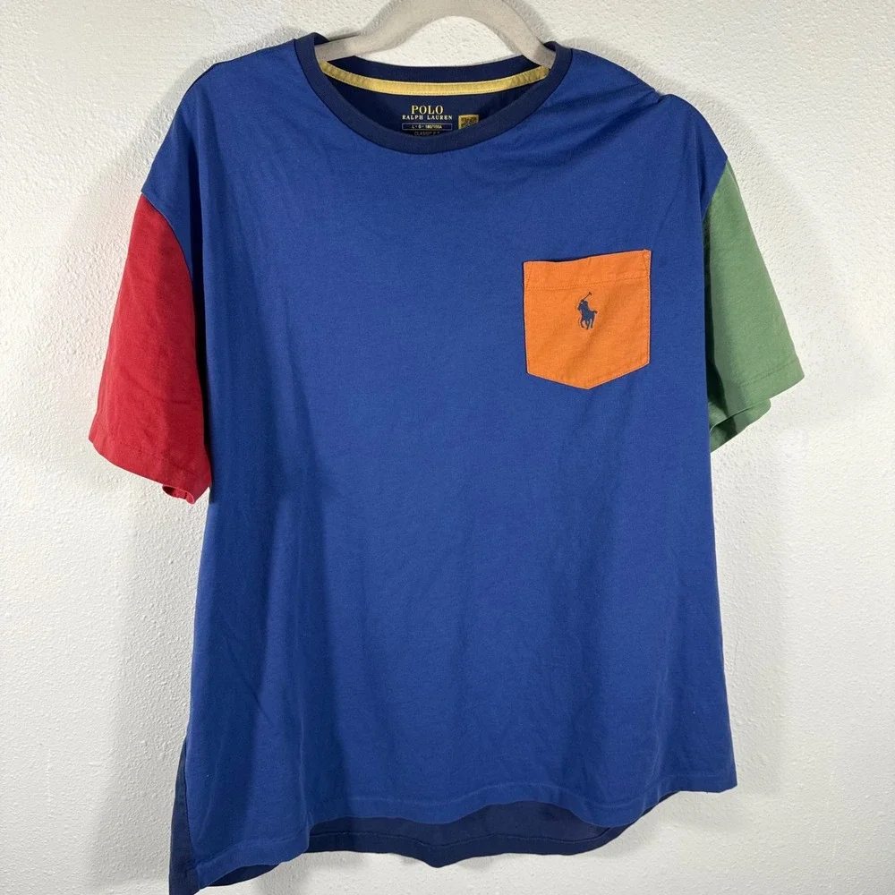 Polo Ralph Lauren Men Colorblock TShirt Orange Pocket Classic Fit Large